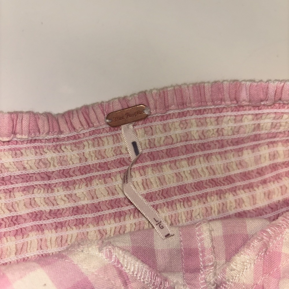 Free People Pink Gingham Smocked Crop Top Western Cowgirl Feminine Boho Size Lg - Picture 6 of 9